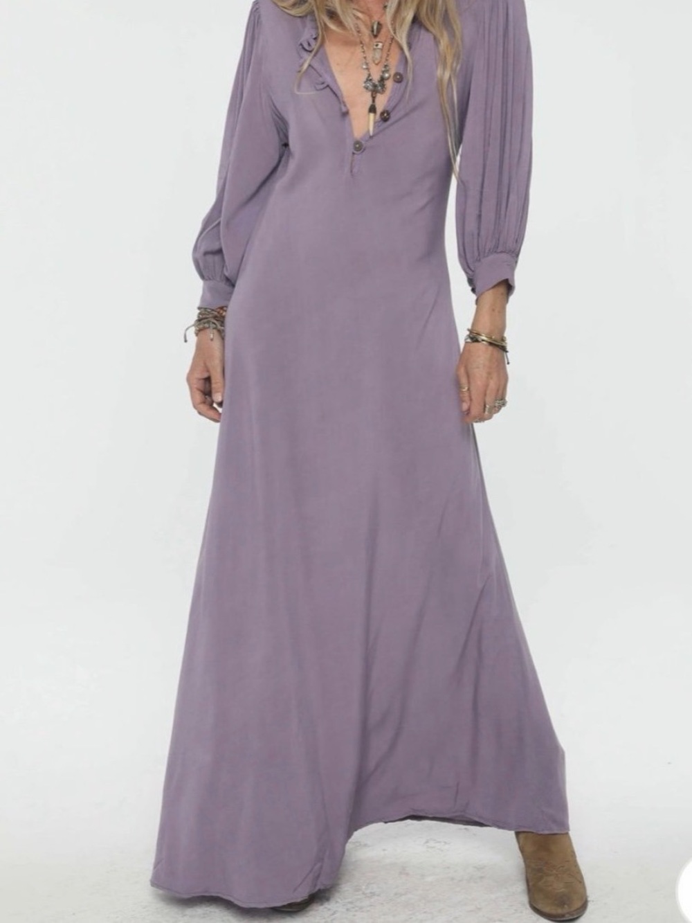 Dusty Lavender Maxi Dress with Pleated Sleeves Jen’s Pirate Booty